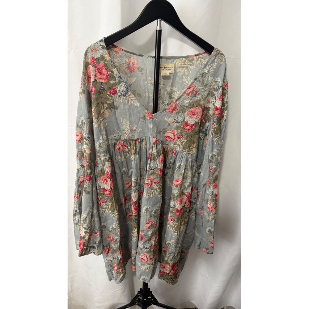 Denim & Supply Ralph Lauren Floral Babydoll Tunic Dress Blue Pink Rose Large